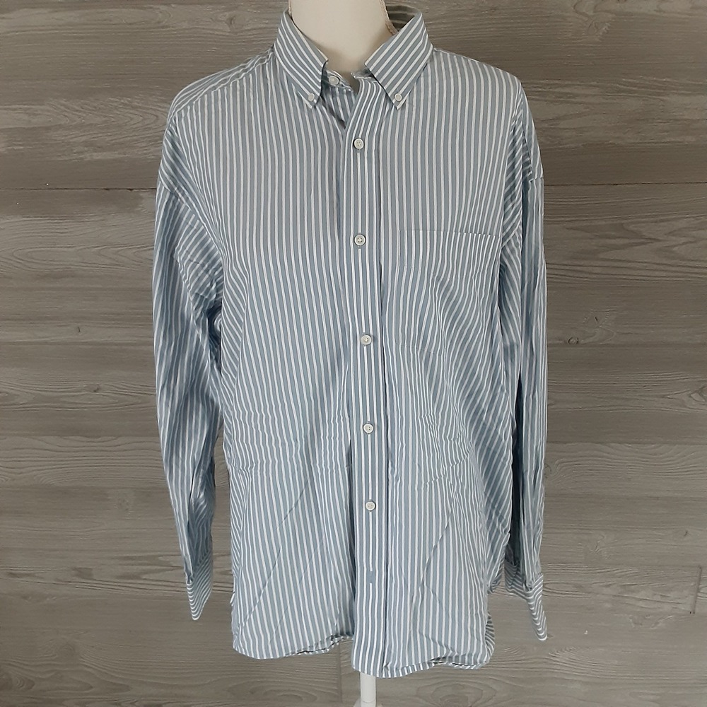 Banana Republic Factory Store Mens Large Blue White Striped Cotton Button Down